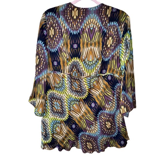 Boho Chic Size 14/16 Psychedelic Print V-Neck Long Sleeve Tunic Hippie Casual - Picture 2 of 3